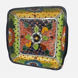 Talavera Me I I Pottery Dish Floral Square Dotted Small Chip See Pics